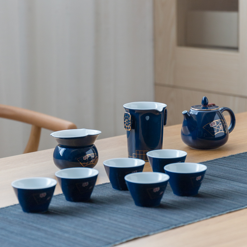 The Set of ceramic teapot teacup tea tureen domestic tea taking ji blue of a complete Set of kung fu tea Set tea to wash