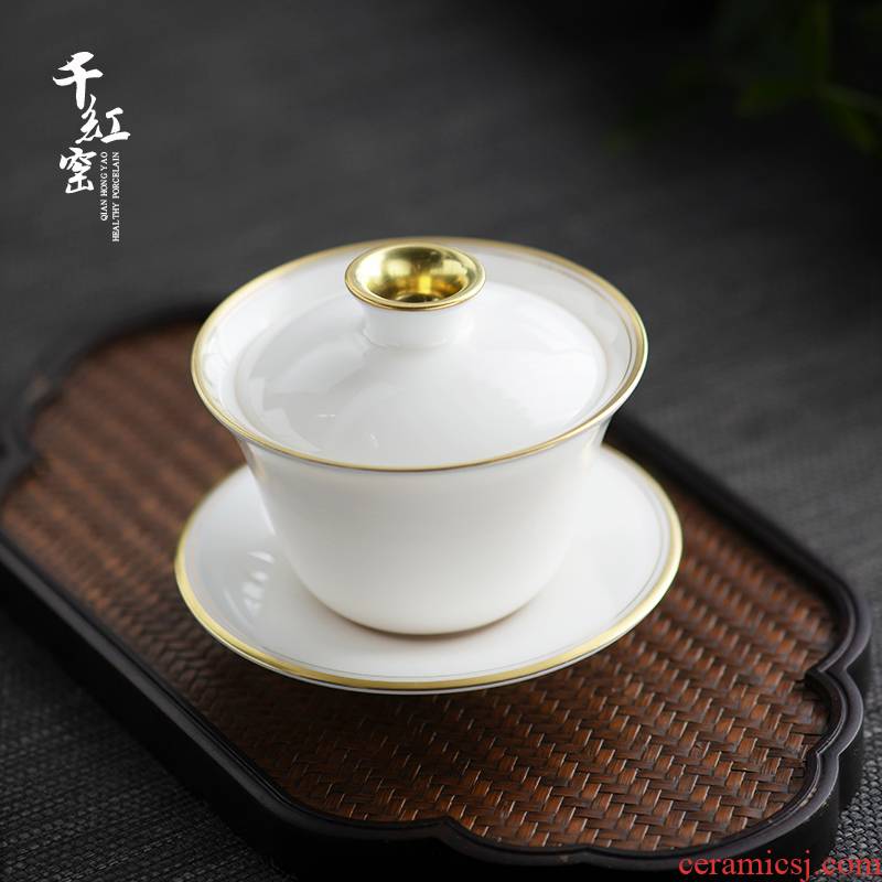Thousands of red up with white porcelain paint only three tureen single tea bowl heat - resistant prevent hot ceramic cups kung fu tea set