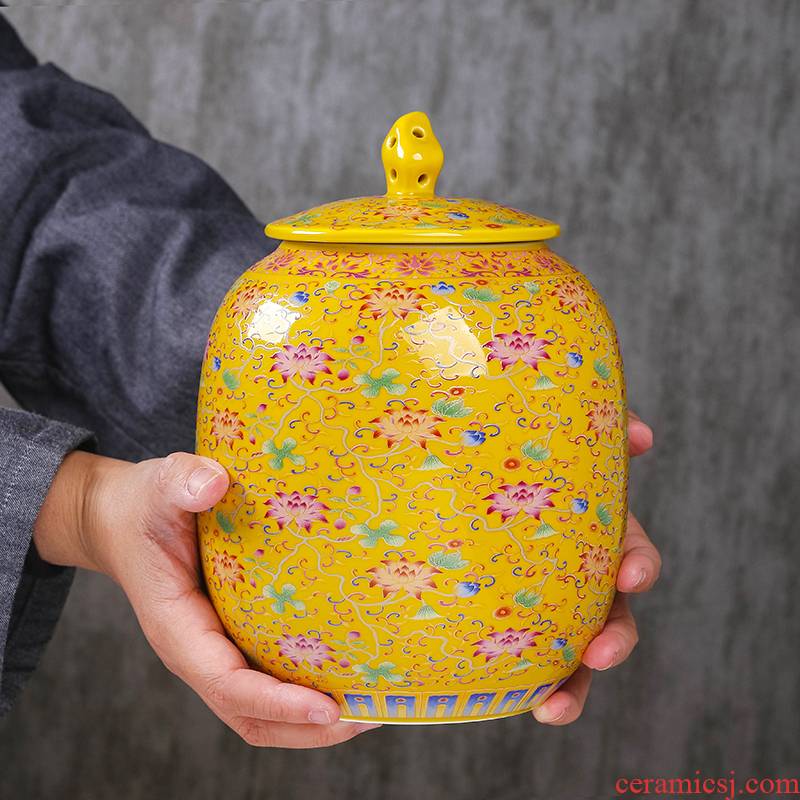 Colored enamel porcelain tea pot seal moisture large half a kilo to small tea pot receives Chinese wind