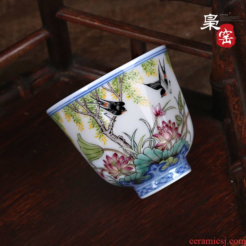 Jingdezhen colored enamel kung fu tea cup single cup sample tea cup of pottery and porcelain enamel individual cup Lin chunyan pu - erh tea cup