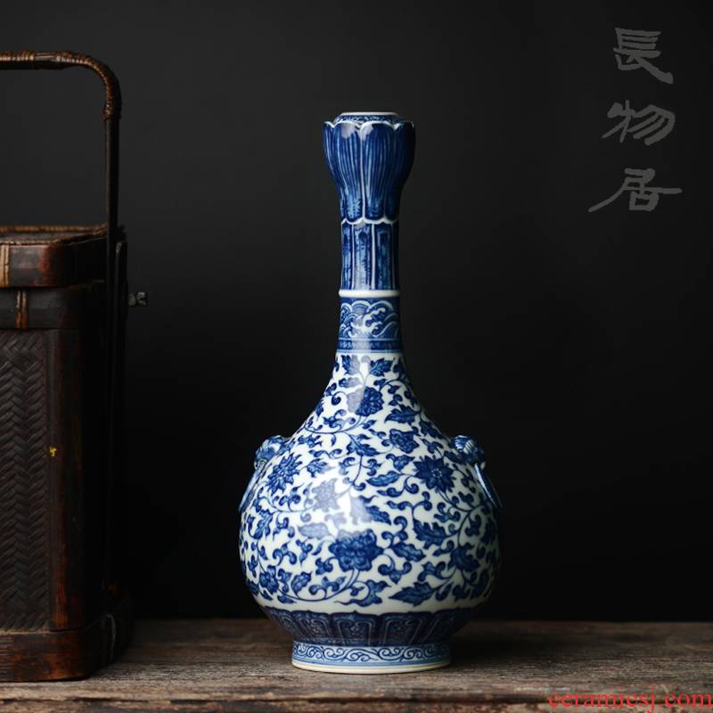 Offered home - cooked at flavour hand - made jingdezhen blue and white tie up branch lotus garlic bottle archaize ceramic floret bottle of flower is placed