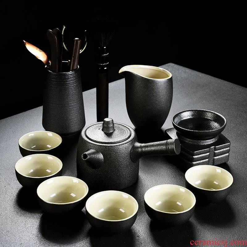 Old &, black pottery ceramic kung fu tea set bamboo sea water tea tray was solid wood tea home side the lid to use