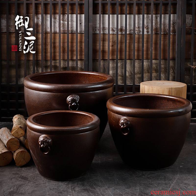 Jingdezhen ceramic Chinese mythology is big fish tank lotus floor furnishing articles courtyard garden tank big flower pot