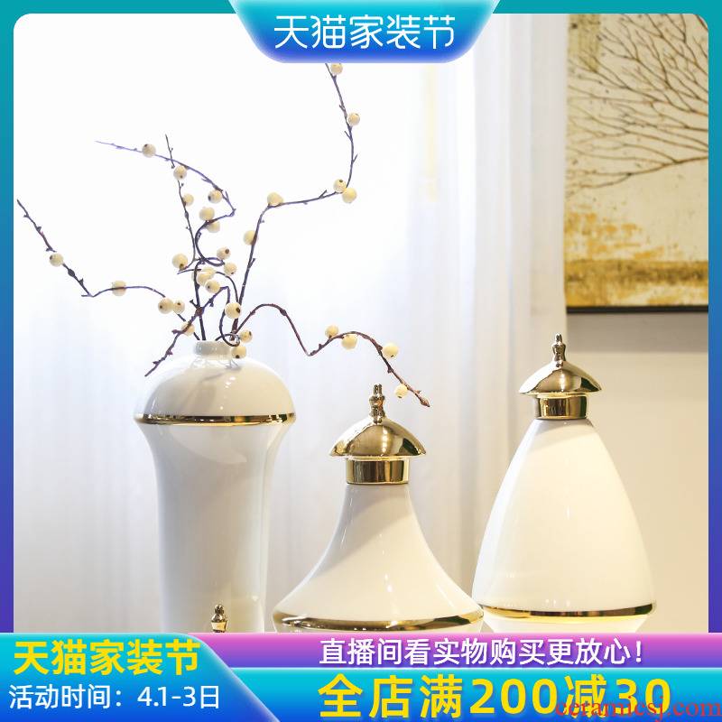 Light the key-2 luxury of new Chinese style general pot flowers furnishing articles of jingdezhen ceramic living room TV cabinet table flower implement creative vase