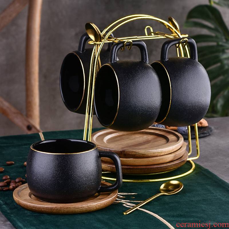 Small European - style key-2 luxury coffee cup set ceramic household afternoon tea tea grind arenaceous coffee cup with wooden hob anywhere