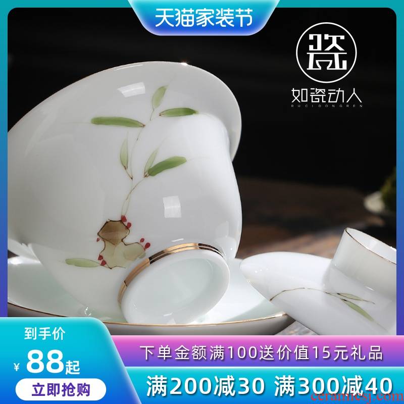 Hand - made white porcelain tea tureen home worship ceramic cups large. Three of the bowl tureen blue - and - white kung fu tea cups