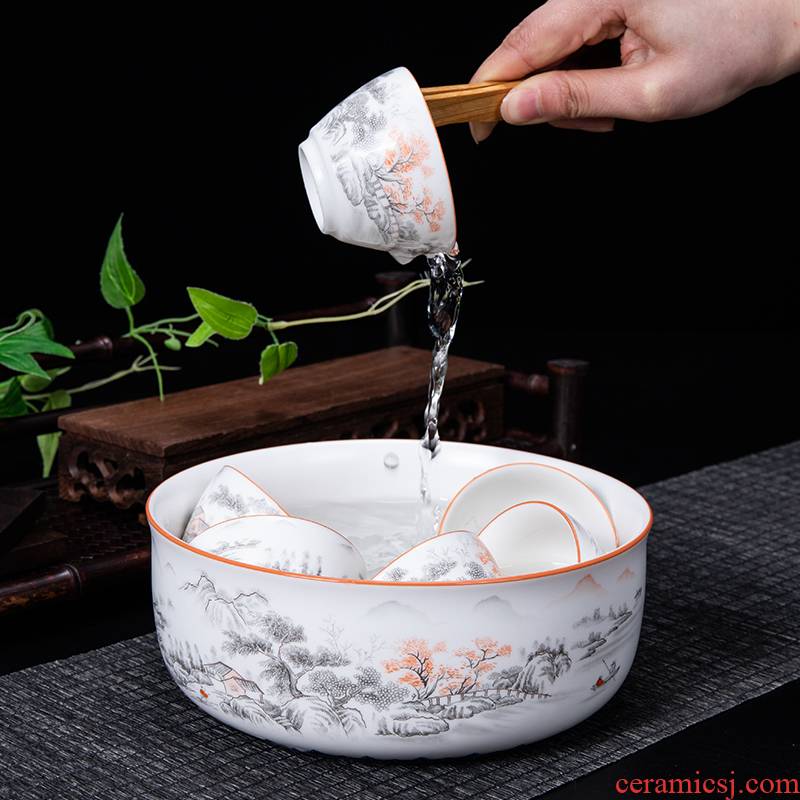 Ronkin ceramic tea to wash to the domestic large water jar writing brush washer tea accessories hand - made white porcelain ware inferior smooth for wash cup