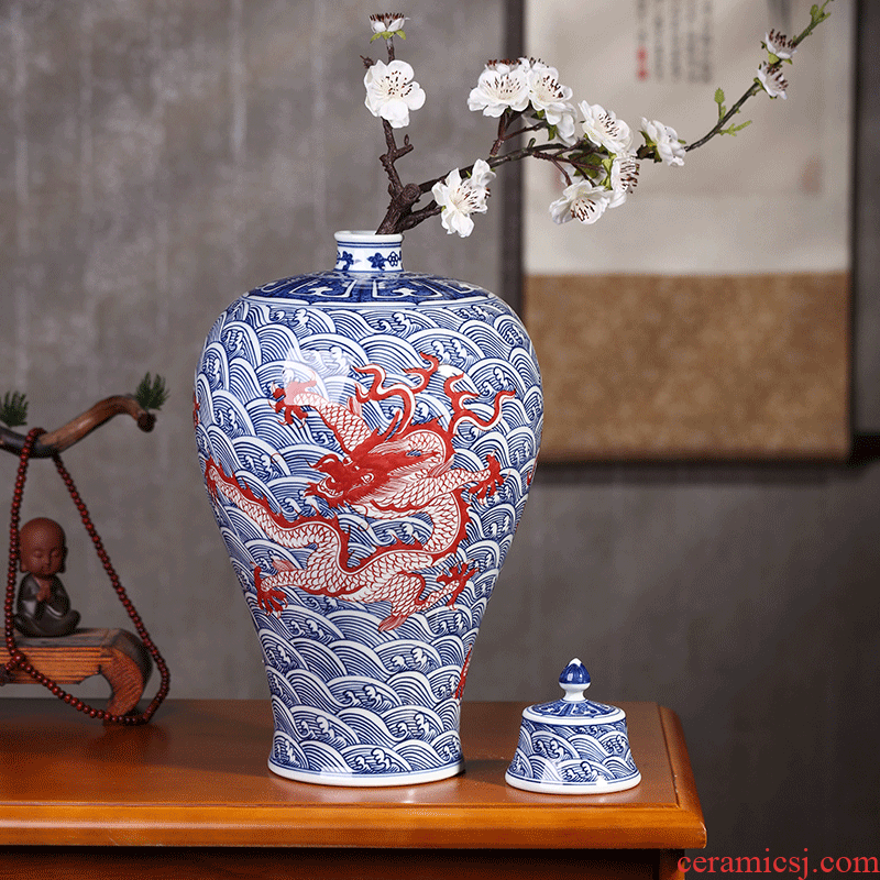 Antique hand - made of blue and white porcelain up vase furnishing articles sitting room flower arranging Chinese jingdezhen ceramics decoration