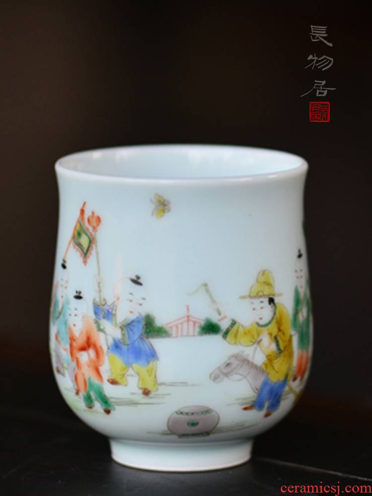 Offered home - cooked ju long up controller hand - made color baby play figure holding a cup of jingdezhen ceramic tea cup by hand