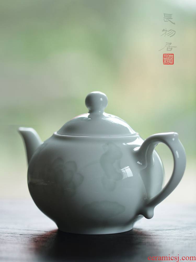 Offered home - cooked at flavour shadow blue glaze green, white porcelain teapot dark carved lotus jingdezhen manual archaize ceramic tea set