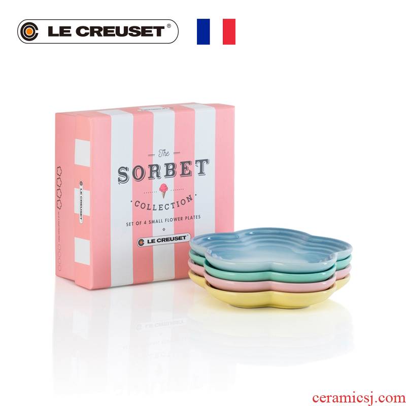 France 's LE CREUSET cool color series of stoneware Sorbet large flower - shaped disc plate covered 4 times "food