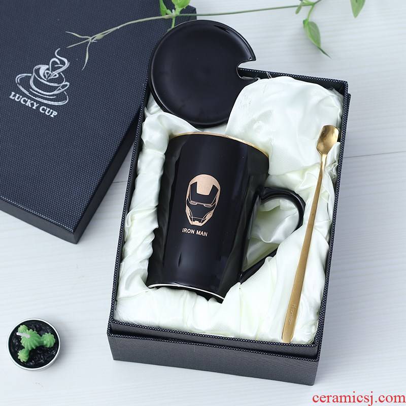 Diffuse wei iron man the avengers alliance creative cup men 's mark cup with cover ceramic large - capacity glass lovers