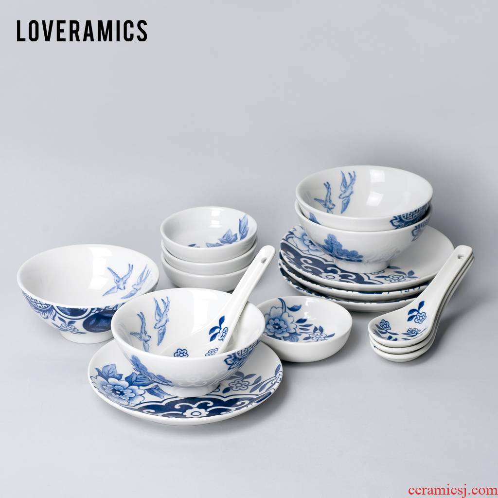 Loveramics love blue and white ivory Mrs Use tableware dishes contracted suit under the glaze color of Chinese style 16 pieces