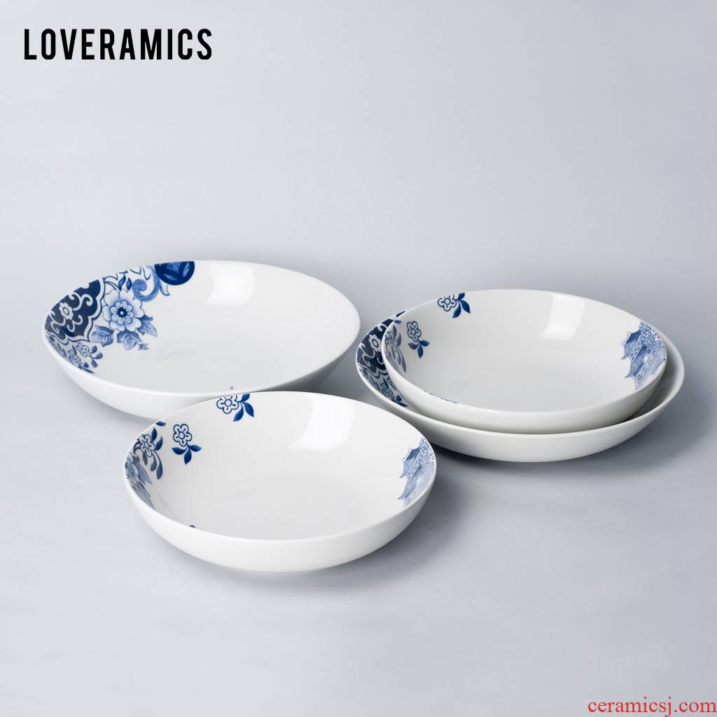 Mrs Loveramics love love blue glaze Shared four see colour of household tableware soup plate combination