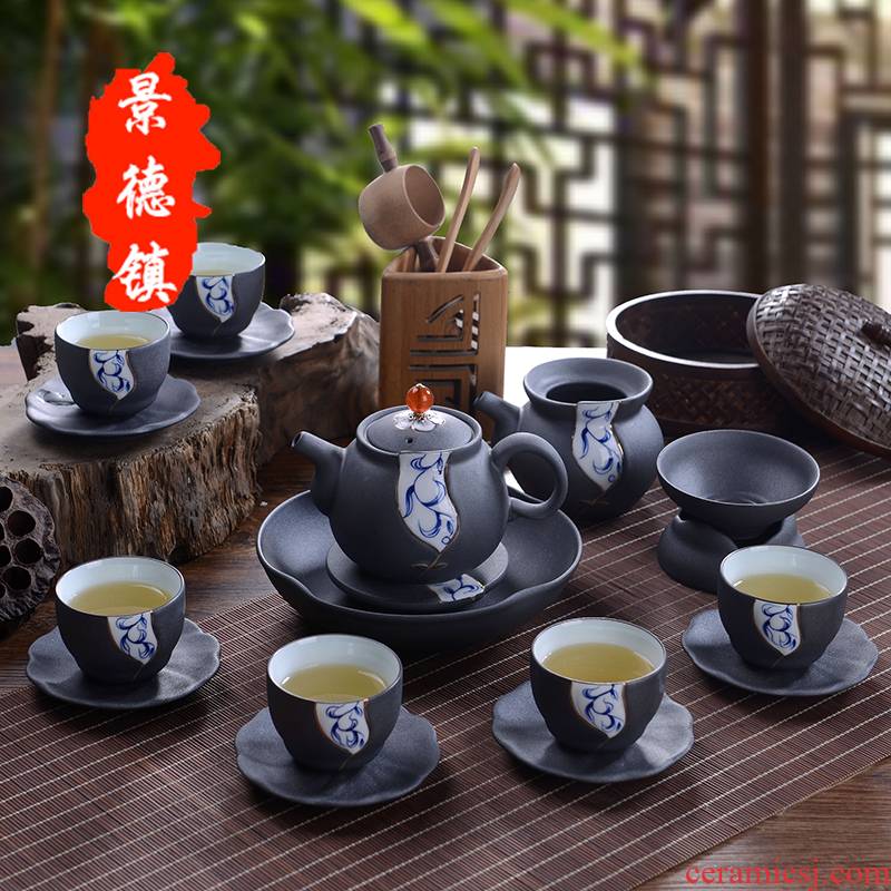 Jingdezhen kung fu tea set coarse pottery porcelain teapot tea cups) a complete set of ceramic tea set home