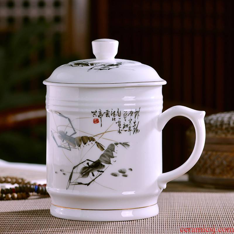 Jingdezhen ceramic large household glass cups high - capacity boss office gift cups with cover cup and meeting