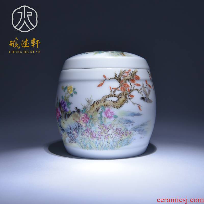 Pure hand - made kung fu cheng DE xuan jingdezhen porcelain famille rose tea tea set gift 6 and flowers and birds can sing the song