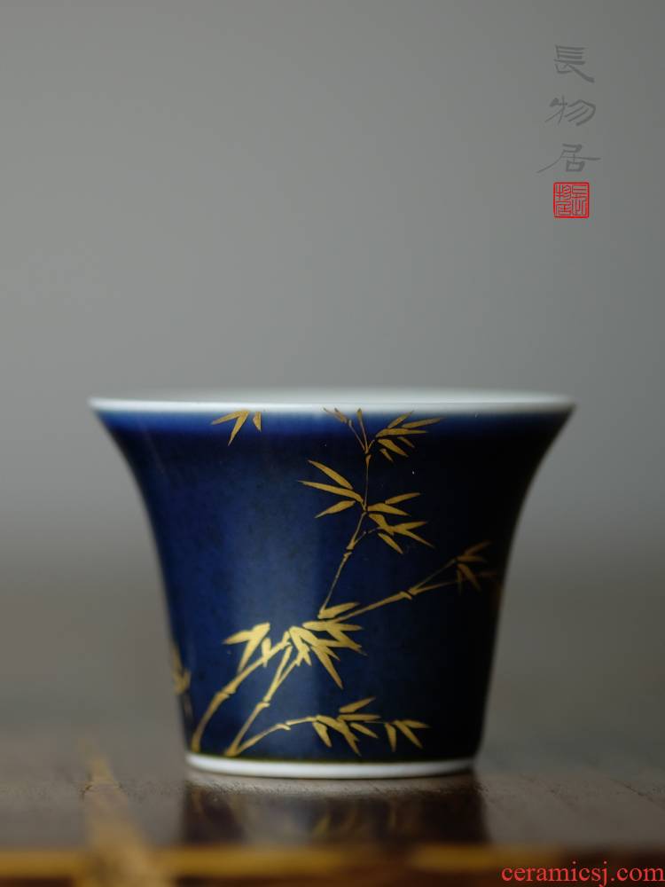 Offered home - cooked view taste the blue paint bamboo grain in water chestnut cup of jingdezhen ceramic cup sample tea cup tea by hand