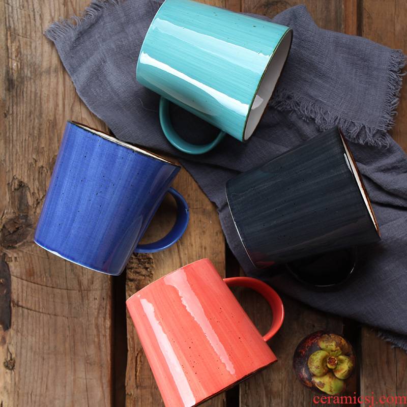 Large capacity creative color ribbon move hand - made ceramic mark cup coffee breakfast cup household glass lovers