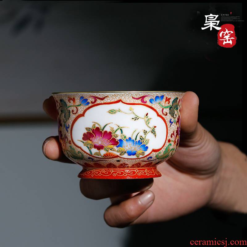 Jingdezhen ceramic wire inlay enamel see colour master cup tea hand - made gold paint individual cup single CPU kung fu tea cups