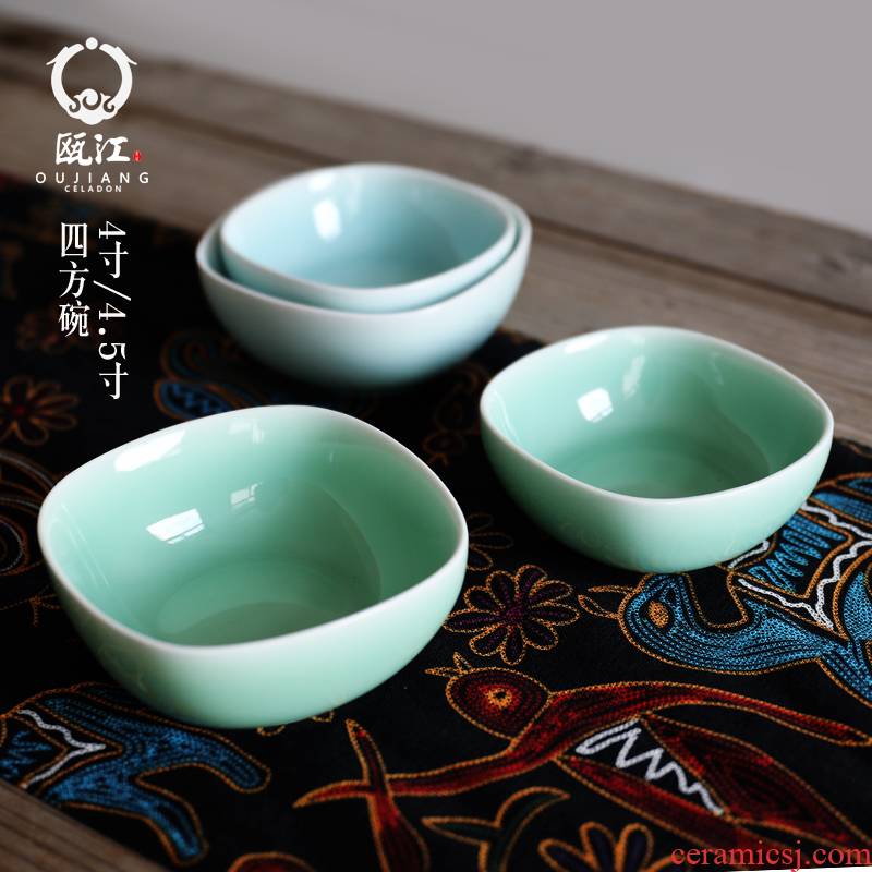 Oujiang longquan celadon square rice bowl bowl of household ceramics creative dessert bowl restaurant 4.5 inch small bowl