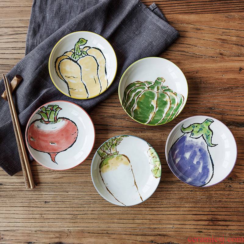 Japanese cartoon vegetables home small ceramic plate round cake plate snacks Japanese tableware side dish dish dish plates