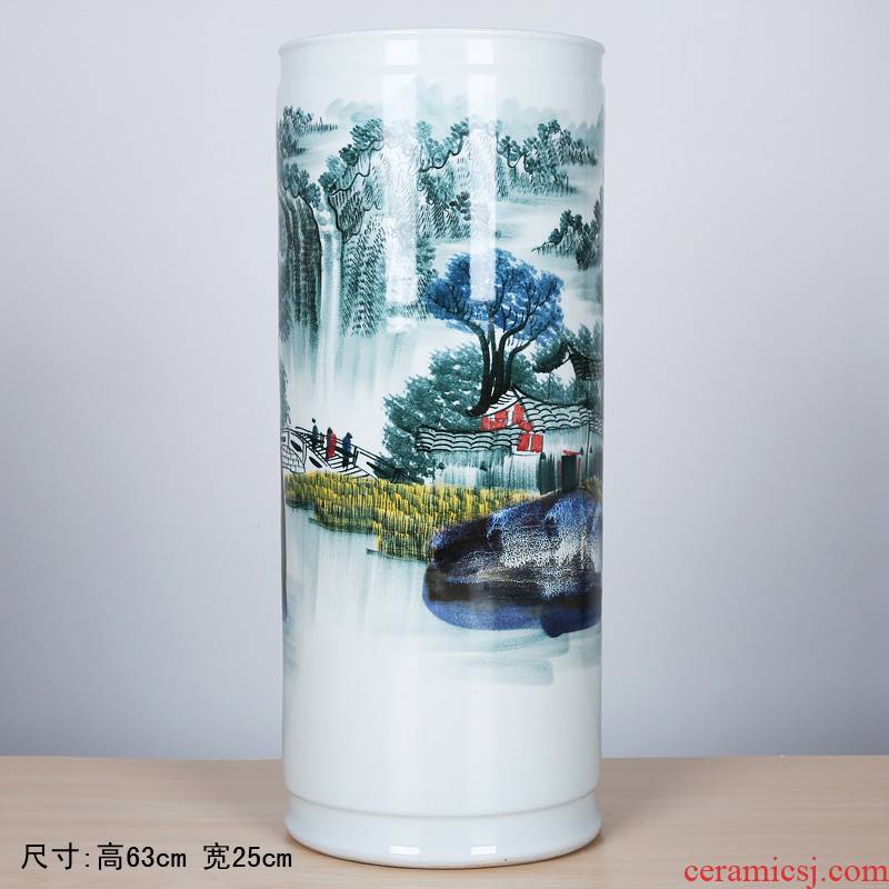 182 jingdezhen ceramic floor quiver hand - made landscape painting and calligraphy brush pot creative home furnishing articles arts and crafts