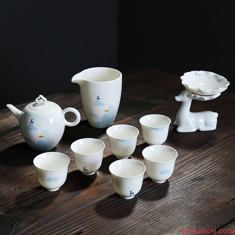Manual contracted ceramic tea set white porcelain kung fu tea mercifully tea tea tureen household cup suit the teapot