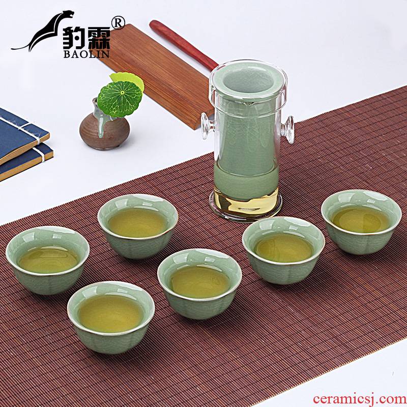 The early panther black tea glass tea cup is elder brother up kung fu tea set household ceramic teapot tea tea art is The living room