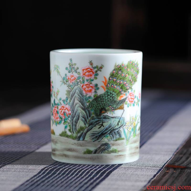 Offered home - cooked checking ceramic stationery in jingdezhen porcelain brush pot Jin Hongxia hand - made pastel stationeries appliance works of art