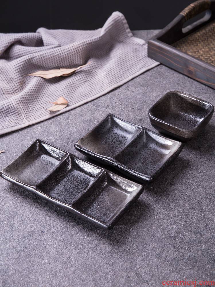 Creative snacks Japanese ceramic flavour dish dish for two or three lattice dish square cup sauce dish ltd. dip dish of cold dishes