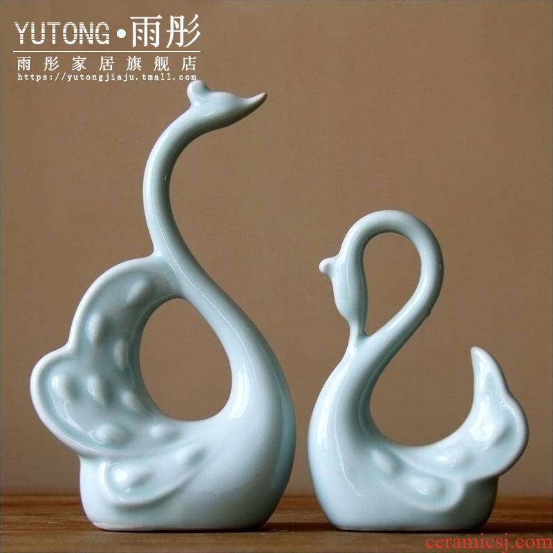 Rain tong home | shadow green porcelain swan furnishing articles home decoration porcelain of jingdezhen ceramics auspicious decoration