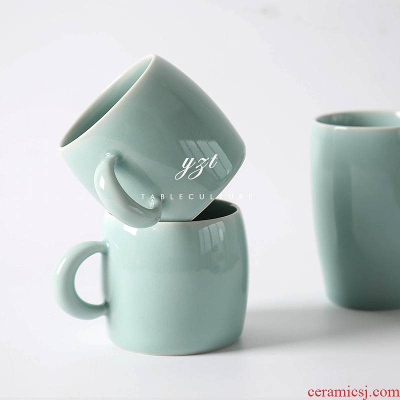 Longquan celadon mugs ceramic drinking a cup of Japanese simple office coffee cup high - capacity of new tea cup