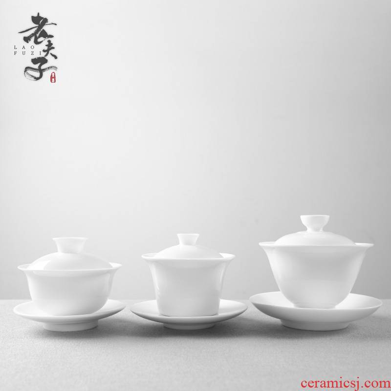 Covered bowl bowl tea cups heat - resistant dehua white porcelain ceramic tea bowl size three use hand grasp pot of household