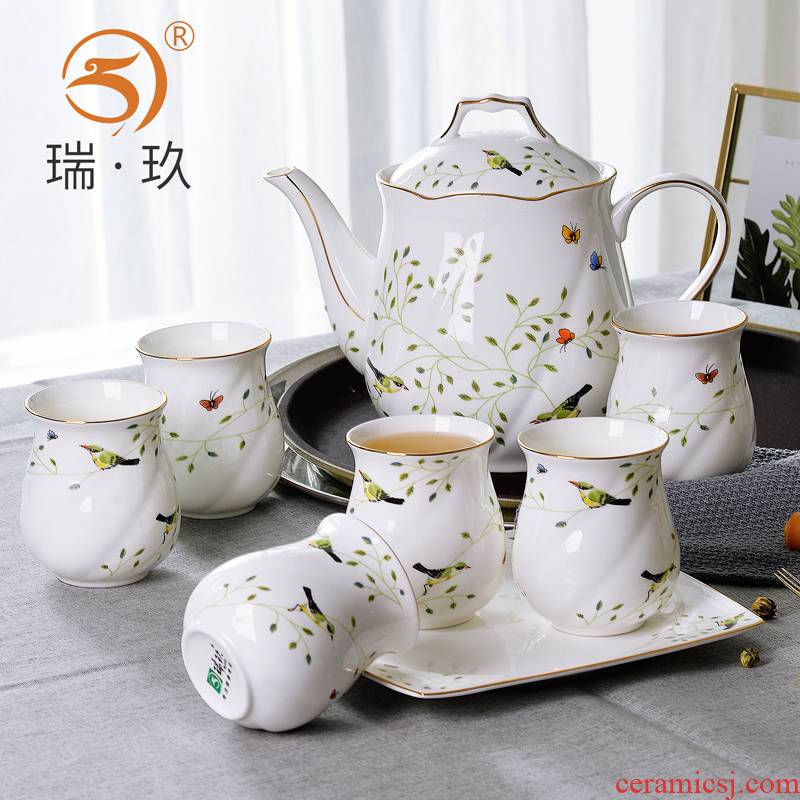 Large capacity ipads China tea set with water kettle teapot teacup tea tray manually paint ipads porcelain ceramic cups