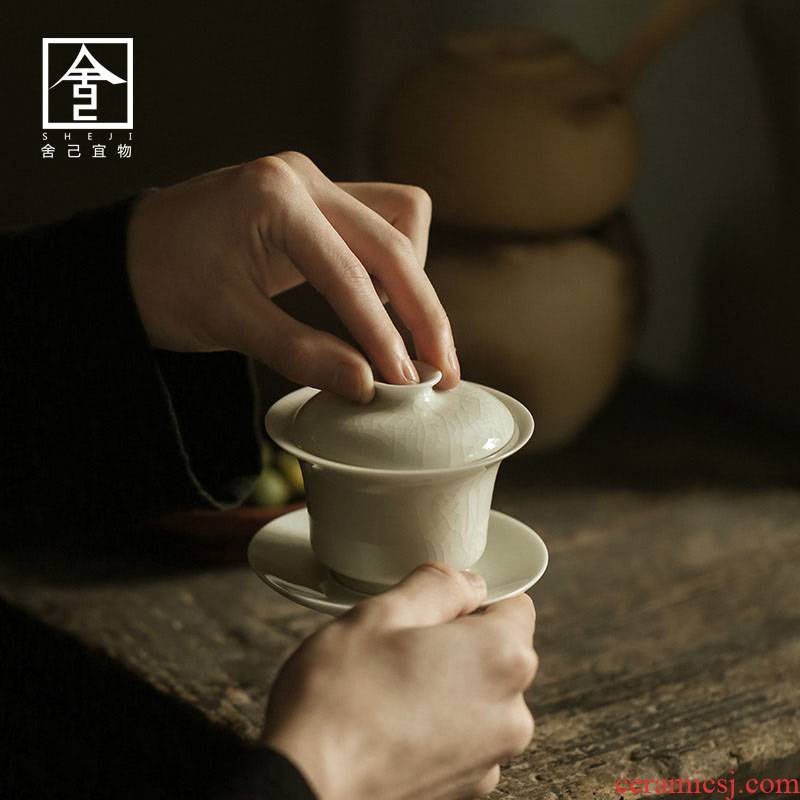 Jingdezhen tureen only three cups of Japanese ice crack thin foetus large pure manual household use tea tea kungfu tea taking