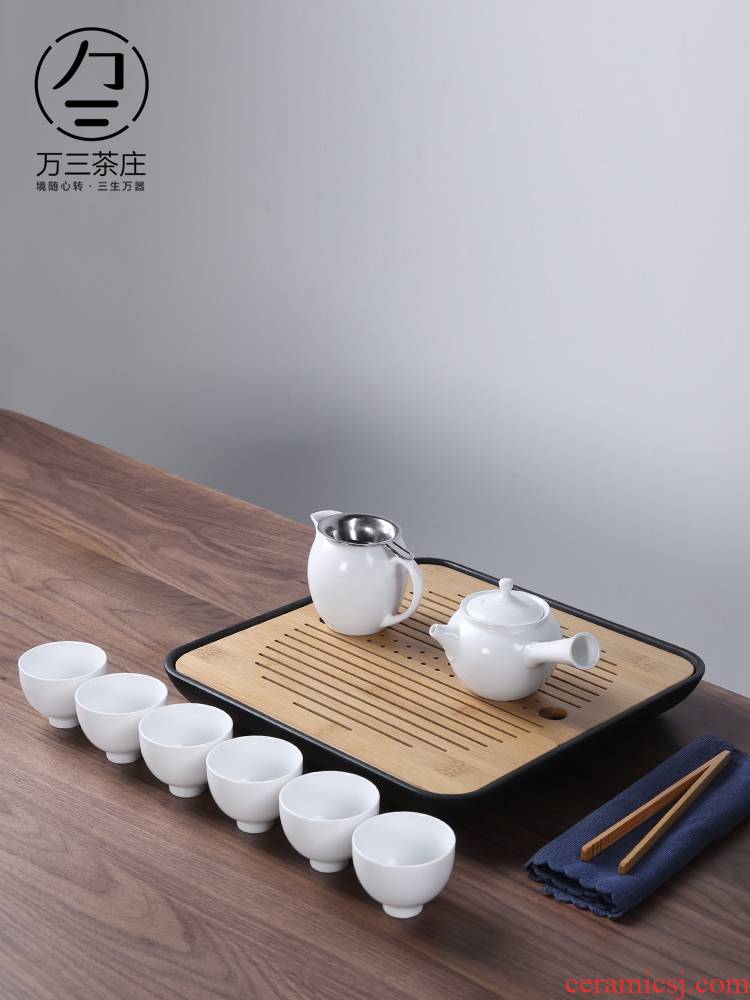 Three thousand contracted white porcelain teapot teacup suit household ceramics kung fu tea tea village water dry tea tray was portable