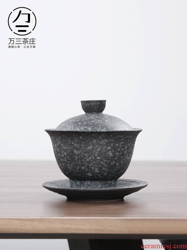 Three thousand tea tureen ceramic cups restoring ancient ways home Three large black pottery kung fu tea bowl to bowl