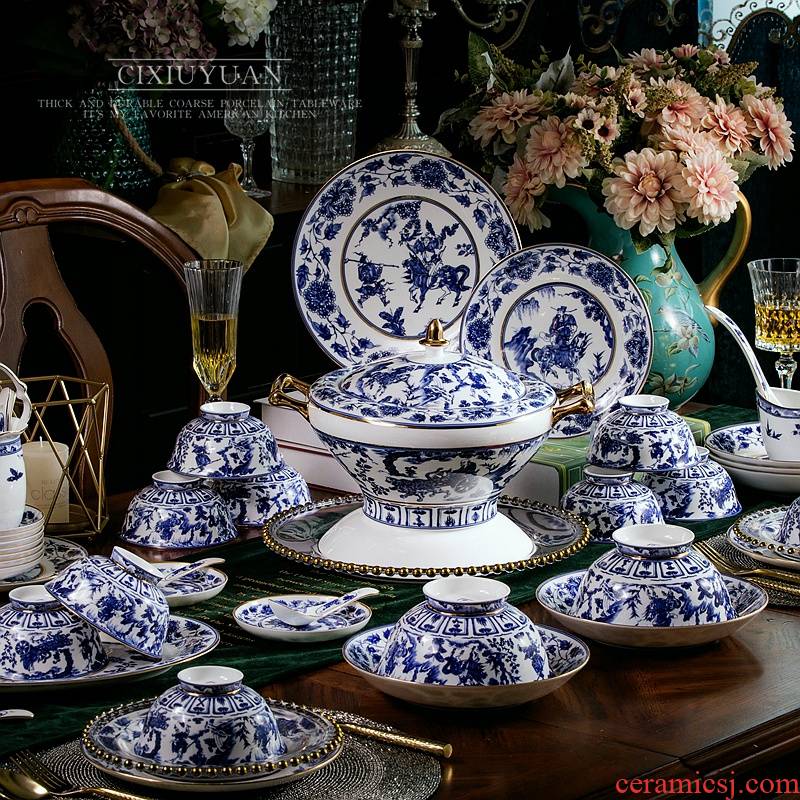 50 heads of imitation of blue and white porcelain tableware dishes sets jingdezhen restoring ancient ways is written down ipads China Chinese ceramics