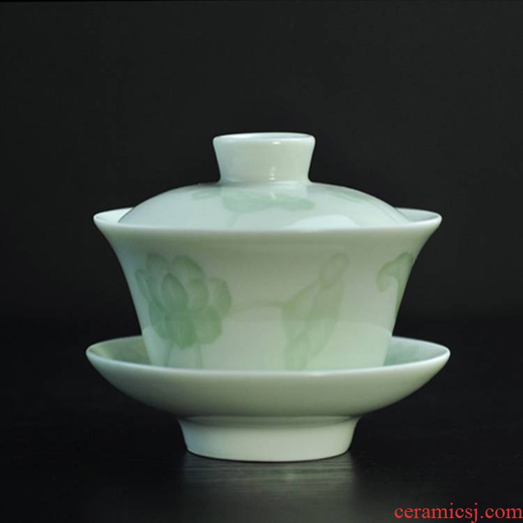 Offered home - cooked at flavour shadow blue glaze blue white porcelain only three tureen lid cup of jingdezhen ceramic tea bowl of tea by hand