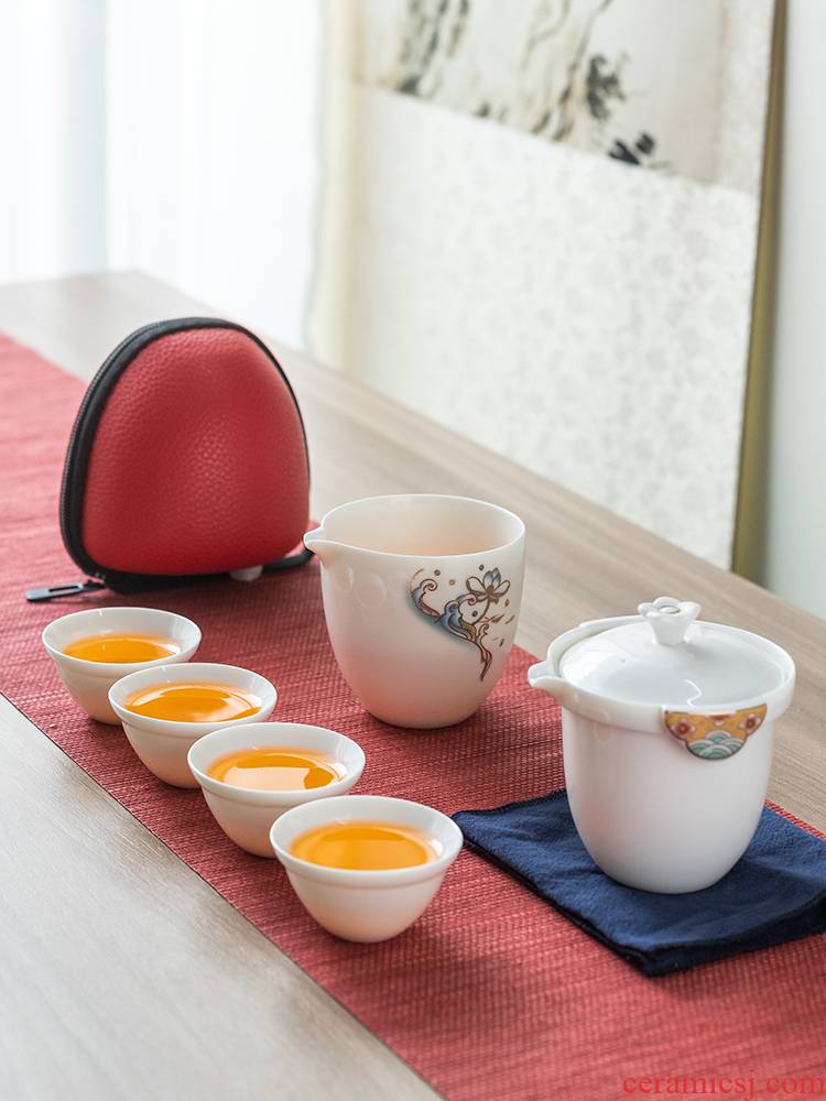 Dehua white porcelain portable travel tea set filter teapot to crack a pot of teapot fourth receive package