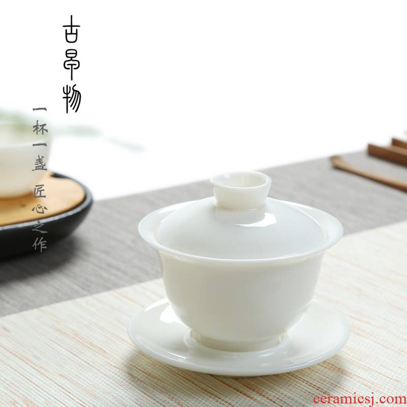 High dehua white porcelain tureen three bowl of tea by hand only master single glass ceramic cups kung fu tea set