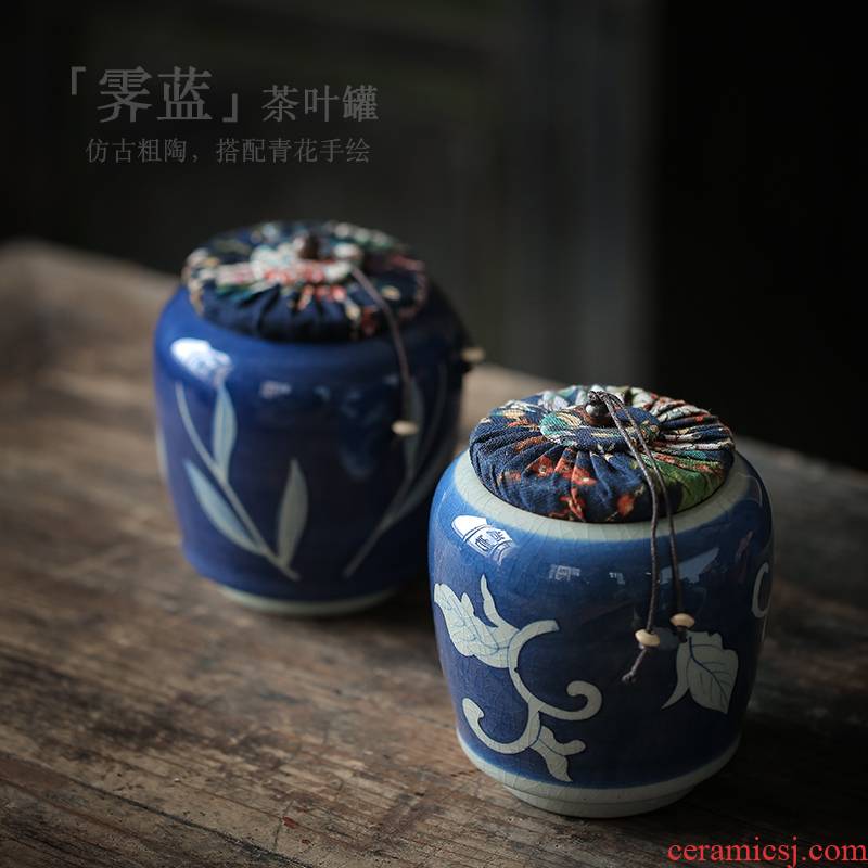 ShangYan ceramic tea pot small household tea sealed storage tank storage POTS blue - and - white hand - made archaize porcelain jar