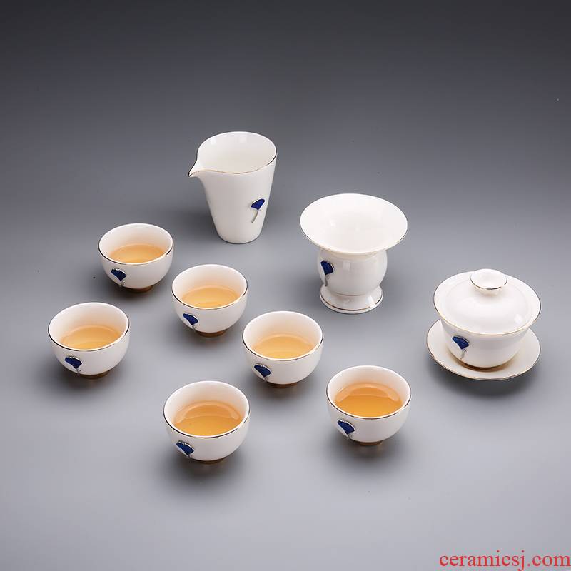 White porcelain kung fu tea set jade suit dehua porcelain manually make tea tureen ceramic cups of a complete set of household contracted the teapot