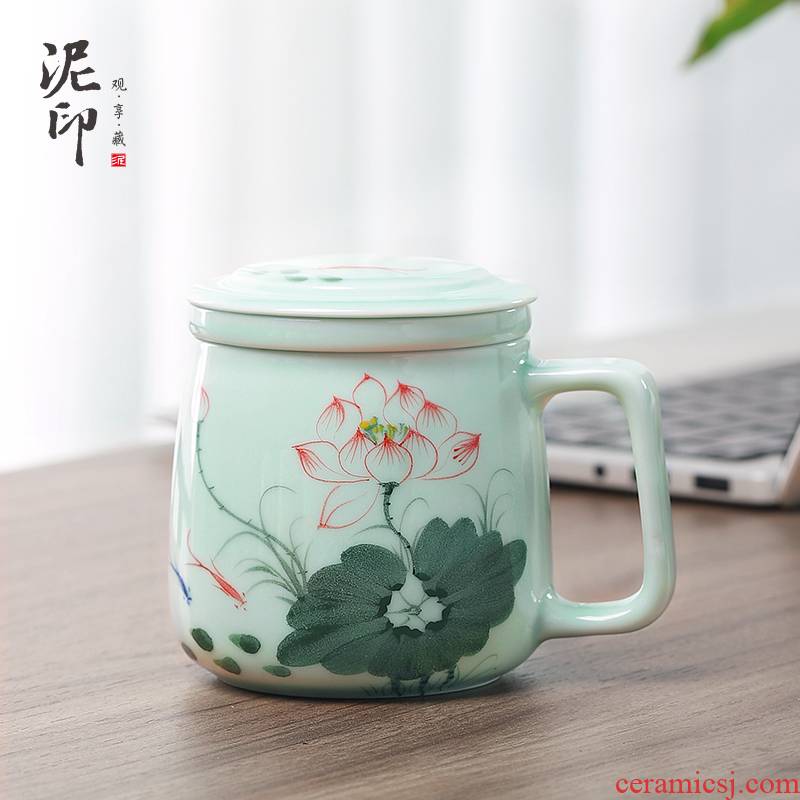 Mud seal mark cup of large capacity with cover ceramic cup filter longquan celadon teacup office personal glass tea cup