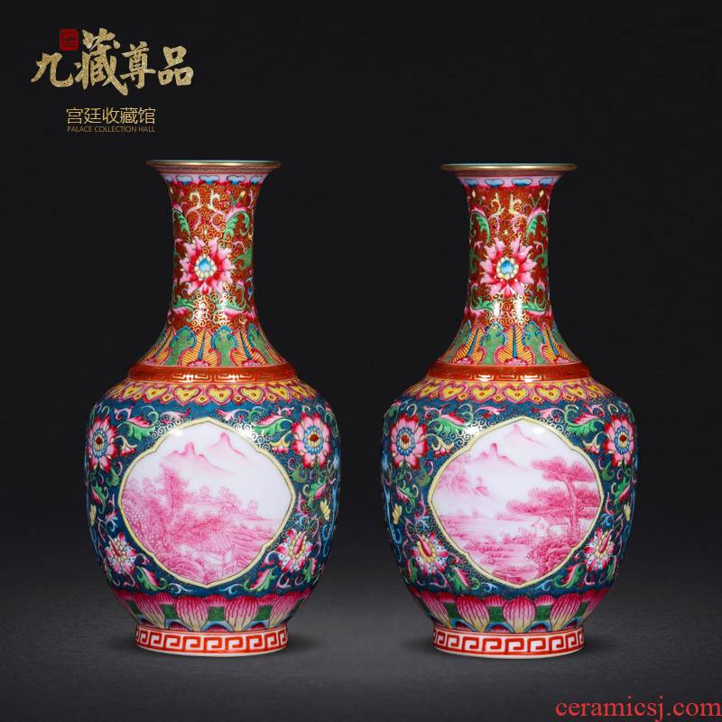 Jingdezhen ceramics antique hand - made see colour enamel window carmine landscape crafts vase in the living room