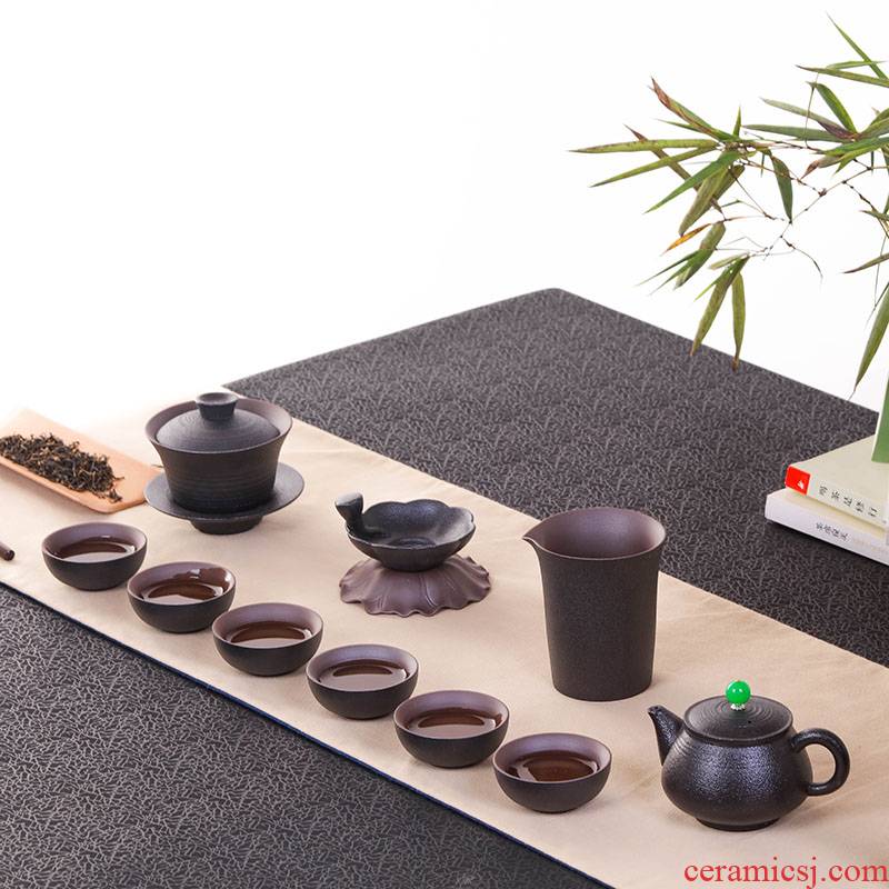 Jingdezhen kung fu tea set of black suit household with tureen fair keller cup) a complete set of ceramic tea set
