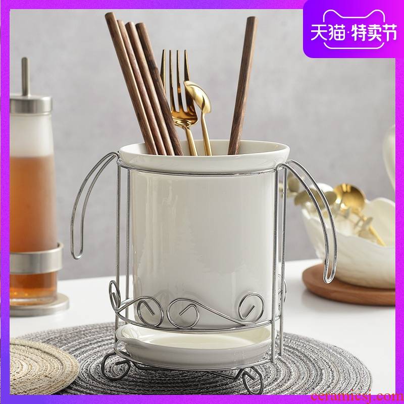 Pure white chopsticks basket ceramic cylinder chopsticks chopsticks home drop bucket receive shelf chopsticks chopsticks cage box