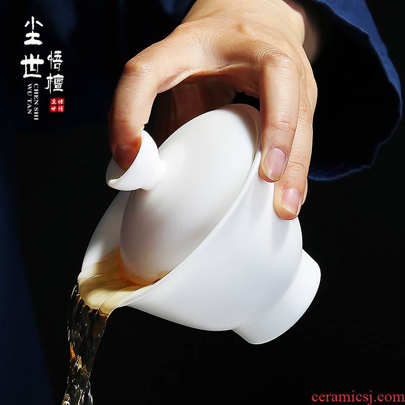 White porcelain tureen dehua manual household heat resistant ceramic tea set three cups to bowl of large - sized kung fu filtration teapot