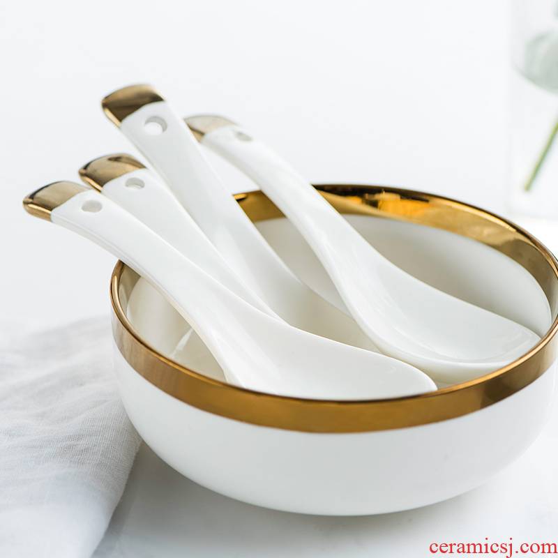 Porcelain soul spoon ceramic household big spoon, spoon, run Jin Bianchang handle ultimately responds soup spoon, spoon, with the children